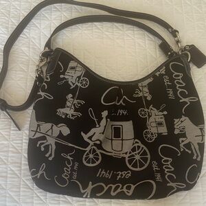 Coach F14480 Black & Silver Shoulder Bag Removable strap. Monogrammed. New.
